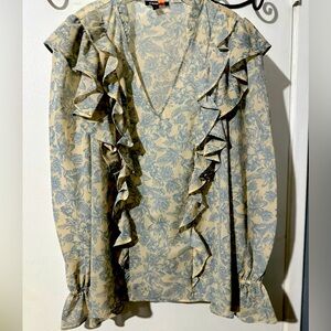 Express Flowy Floral Blouse Size Small Blue